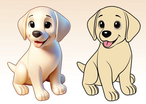 Labrador retriever cartoon smiling 3D vector and 2D style