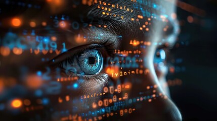 Eye of futuristic and Innovative Imagery AI and Automation use of artificial intelligence and automation in business processes, People's Euphoria or Panic in the Face of Rapidly Evolving Information - obrazy, fototapety, plakaty