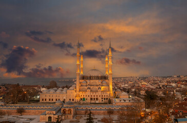 Selimiye Mosque exterior view in Edirne City of Turkey. Edirne was capital of Ottoman Empire.