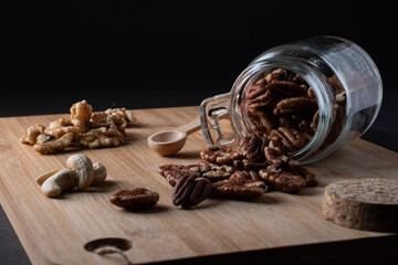 pecan nuts wooden background dark international pecan day 