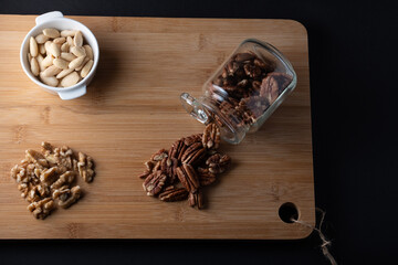 pecan nuts wooden background dark international pecan day 