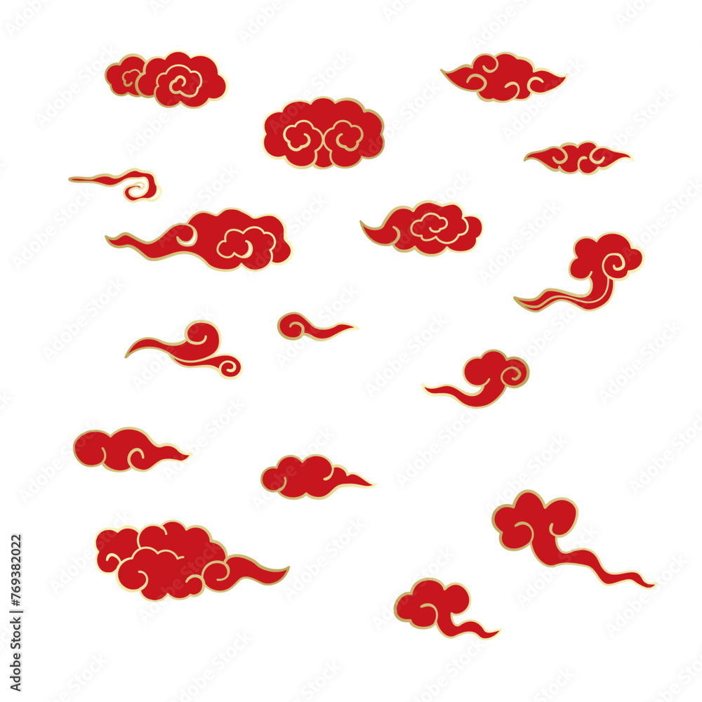 Wall mural chinese clouds illustration set, vector hand drawn design elements.