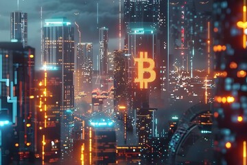 bitcoin against the backdrop of a Cyber . Concept Cryptocurrency, Cyber Security, Technology, Digital Currency, Investments