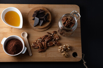 pecan nuts wooden background dark international pecan day 