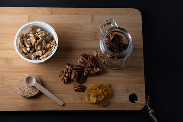 pecan nuts wooden background dark international pecan day 