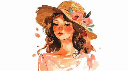 Cute vintage girl watercolor Flat vector 
