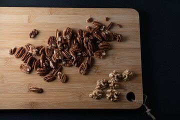 pecan nuts wooden background dark international pecan day 
