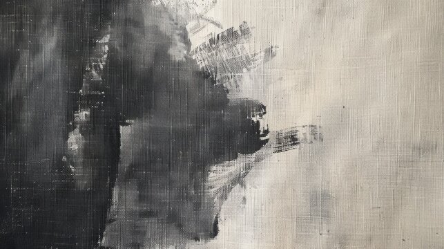 A black and white painting of a mans face, showcasing bold charcoal strokes on textured linen, background, wallpaper