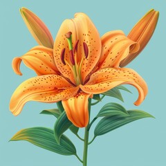 Flat Design, Beautiful Lily Flower Illustration, Vector Style.