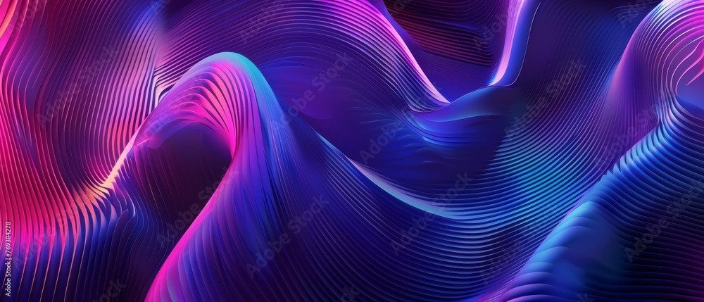 Poster abstract geometric background: fluid lines transforming into futuristic robotic beings - digital art