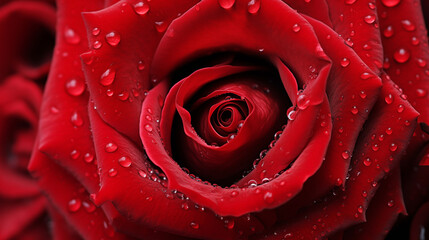 Vivid red rose with raindrops against a contrasting dark hue