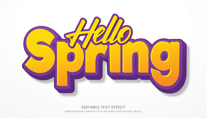 Fototapeta premium hello spring season editable 3d text effect template bold typography and abstract style