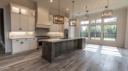 kitchen in newly constructed luxury home - obrazy, fototapety, plakaty