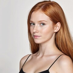 A young woman's portrait with a long ginger hair