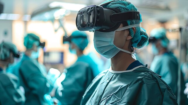 Medical Simulation healthcare professionals using VR technology to simulate surgical procedures
