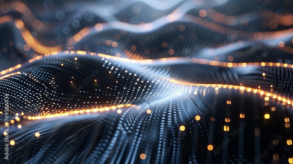 Poster dynamic abstract digital technology background with metallic plates and particle composition