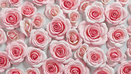 Set white isolated pink rose petal colorful background