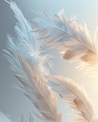 Fluttering white feathers, delicate arrangement, highkey lighting , 3D render - obrazy, fototapety, plakaty