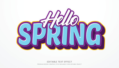 hello spring season editable 3d text effect template bold typography and abstract style