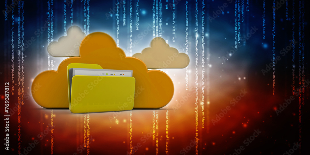 Poster 3d rendering cloud computing concept, cloud internet technology concept background, cloud computing 
