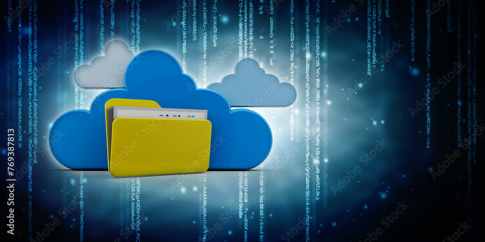 Poster 3d rendering cloud computing concept, cloud internet technology concept background, cloud computing 