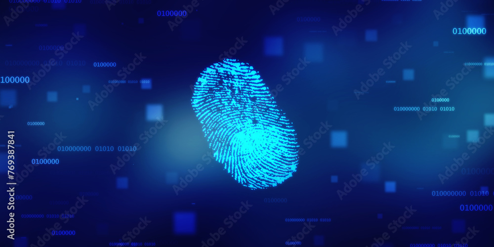 Poster abstract security system concept with fingerprint on technology background, fingerprint scanning ide