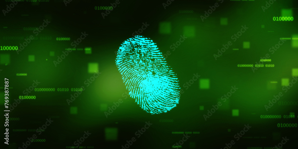 Poster abstract security system concept with fingerprint on technology background, fingerprint scanning ide