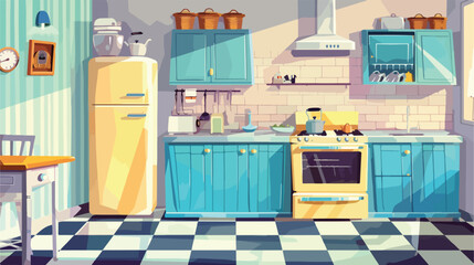 Kitchen interior scenery flat cartoon vactor  - obrazy, fototapety, plakaty