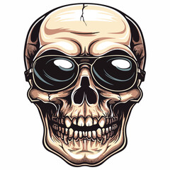 Skull wearing sunglasses and wide grin giving off coo - obrazy, fototapety, plakaty