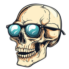 Skull wearing sunglasses and wide grin giving off coo - obrazy, fototapety, plakaty