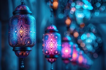 Decorative Islamic Lantern background for Festivals like Eid Ramadan Hajj Jumma Mubarak - obrazy, fototapety, plakaty