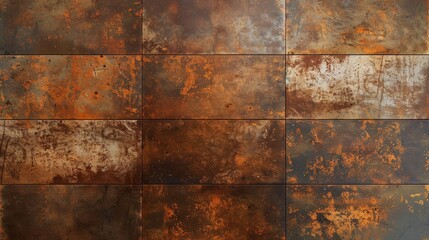 A weathered brown and black tile wall showing signs of rust and oxidation, background, wallpaper