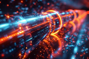 3D Illustration : Optical fiber cable on abstract technology background