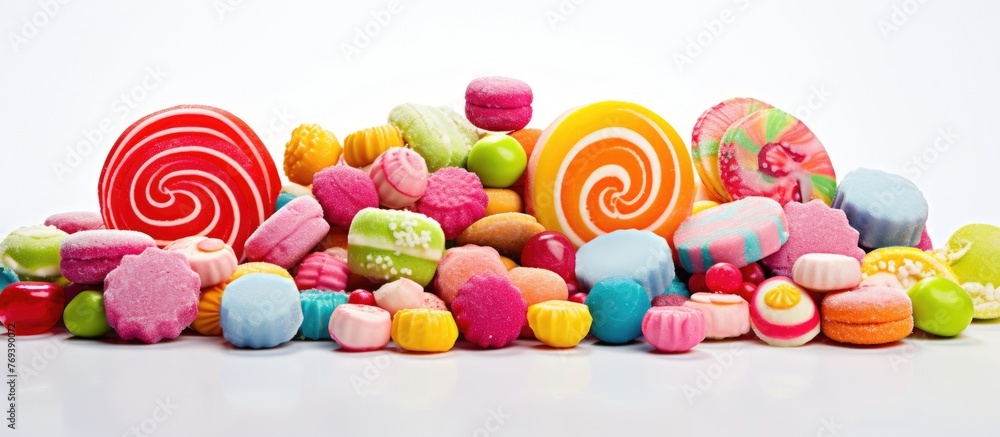 Poster an assortment of vibrant candies decorates a pristine white background, creating an eyecatching disp