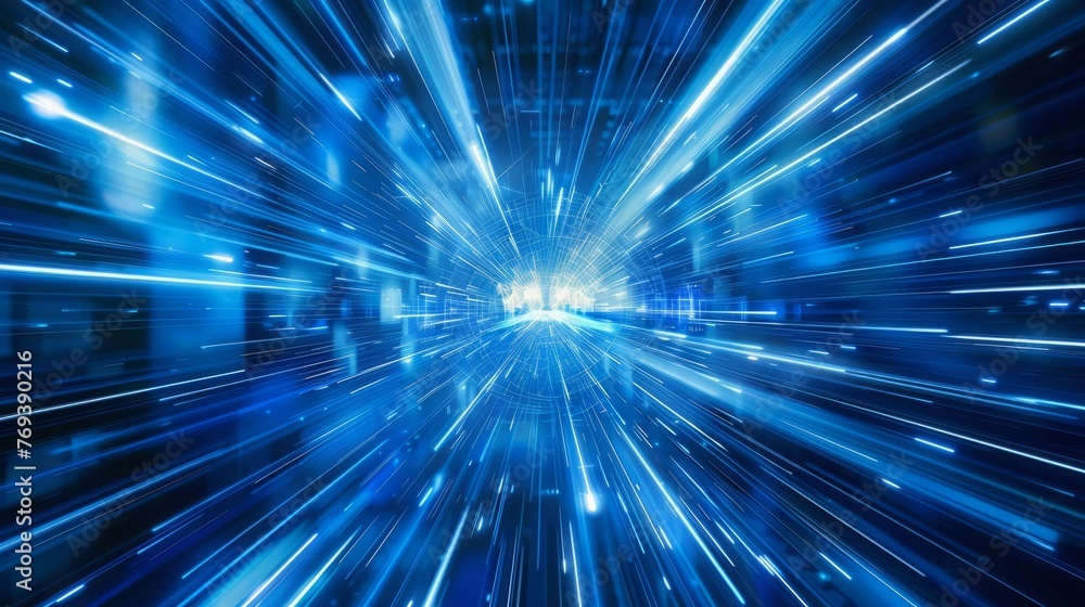 Poster dynamic blue technology: abstract motion background with speeding light effects