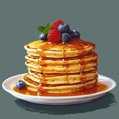 Flat Design, Pancakes Delicious Food Illustration, Vector Style.