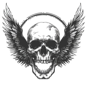 skull with wings and halo symbolizing