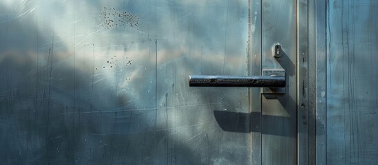 Steel fire door with handle shadow.