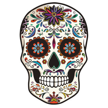 Sugar skull  with intricate patterns and symbols