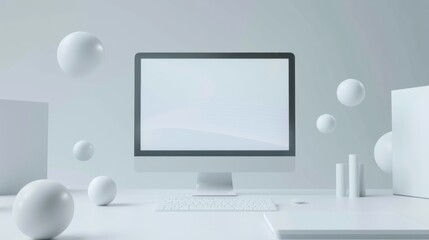 Gravity-defying computer: white screen floating in space