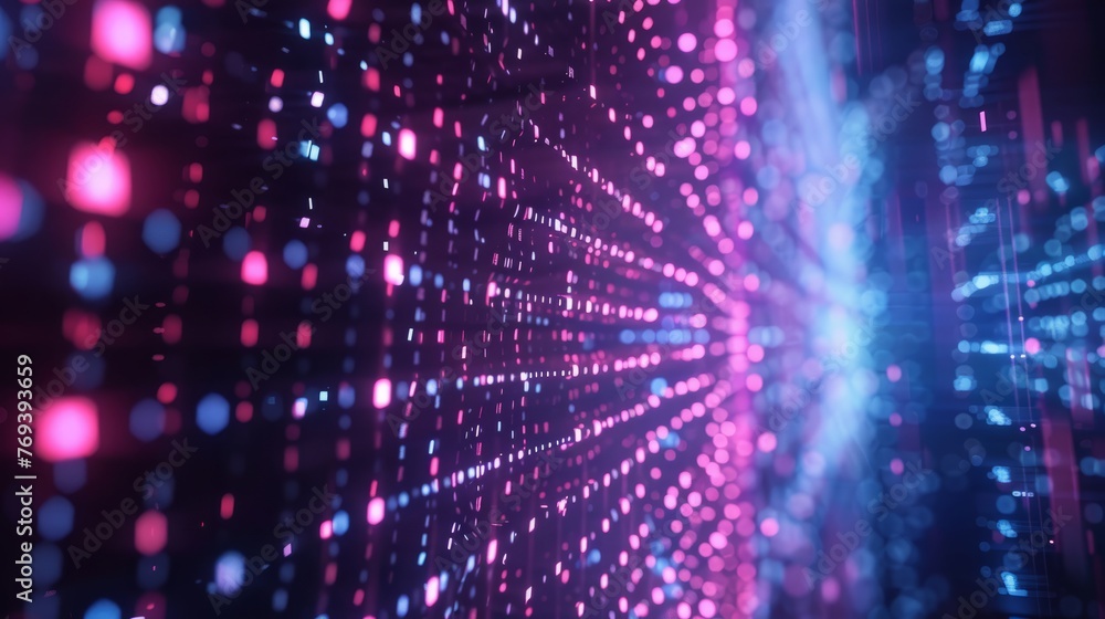 Poster cyber mosaic complex looping background with futuristic digital patterns and glowing neon accents, p