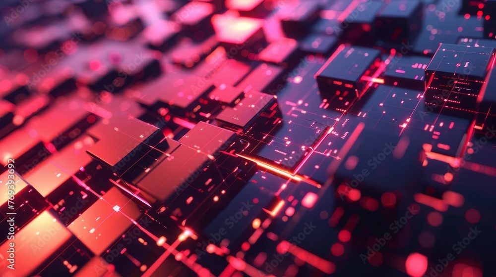 Poster cyber mosaic complex looping background with futuristic digital patterns and glowing neon accents, p
