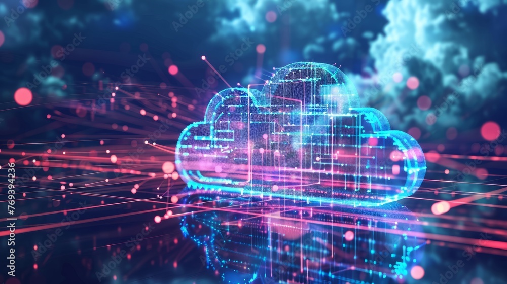Poster dynamic abstract background: digital transformation, cloud computing, and the future of technology. 