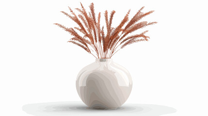 A white vase with brown dry grass Flat vector 