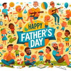 Fototapeta premium fathers day, cartoon kids party poster