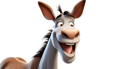 The Adventures of funny cartoon Donkey that is laughing on pure white background