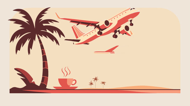 Airplane and palm icon. Flat illustration of airplane