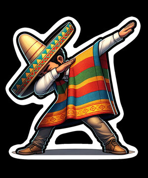 Cinco de Mayo Man.  Generated Image. A digital illustration of a dancing, dabbing man in Mexican clothing during a Cinco de Mayo fiesta.