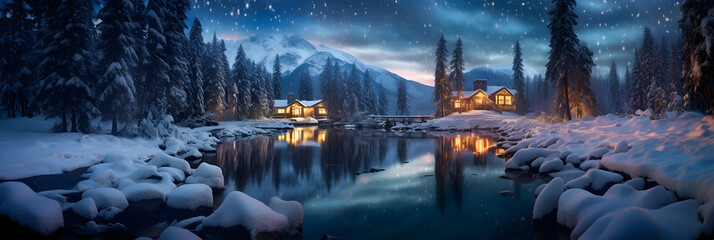 Celebrating Winter's Serene Majesty - A Glimpse into An Enchanting Winter Wonderland Under a Diamond-Studded Night Sky