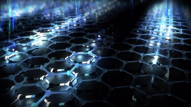 Data Graphene Nano Tech loop. This nano technology 3D animation is a representation of a quantum computer data transfer.